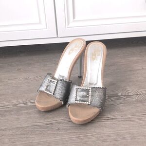 BROWNS iD Metallic Denim Cubic Zirconia Heels, 40